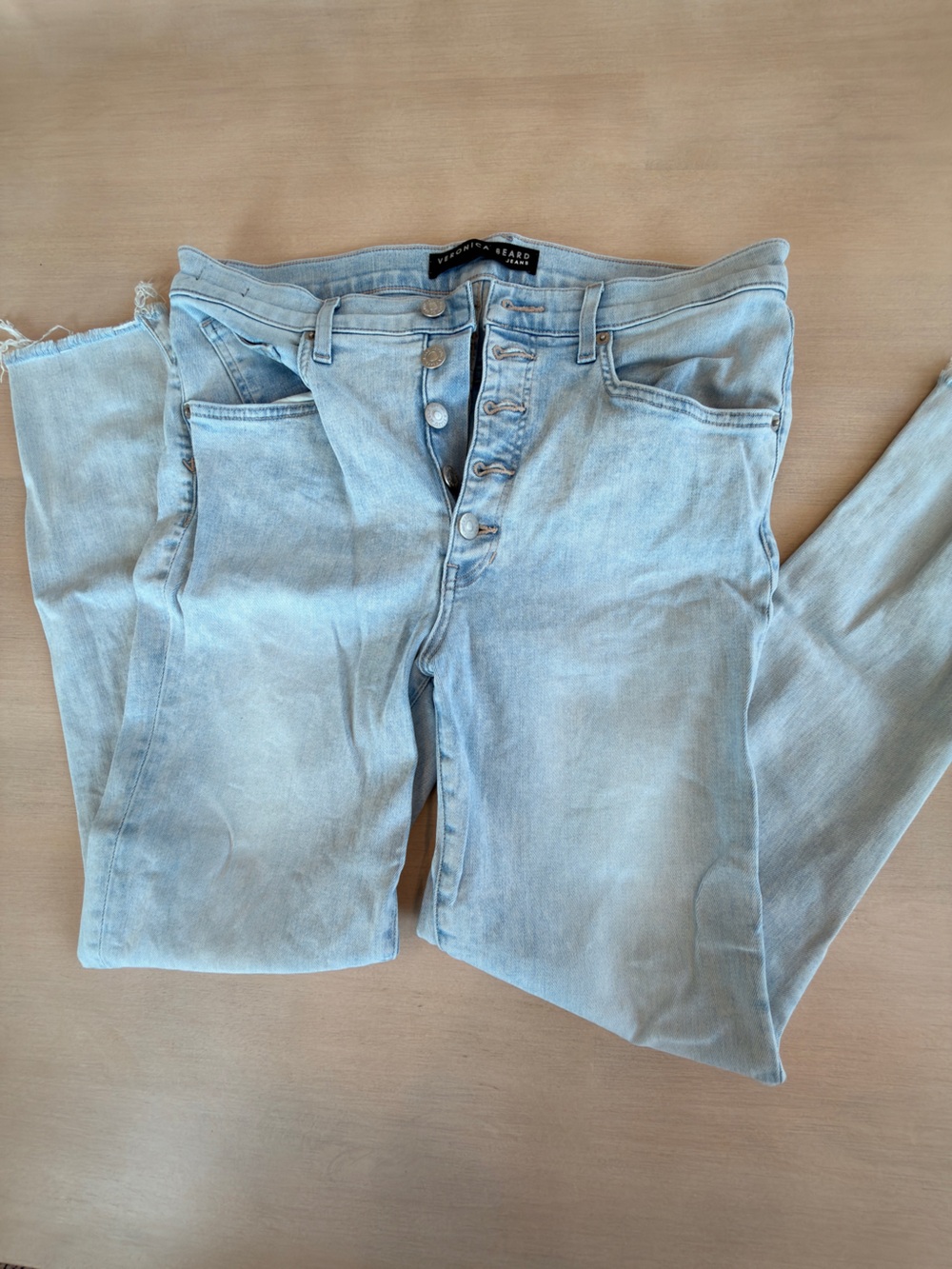 Veronica Beard Pale Blue High-Rise Button-Fly Jeans